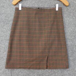 Y2K‎ Windowpane Houndstooth Skirt Womens M Tan Neutral Dark Academia Preppy HAVE